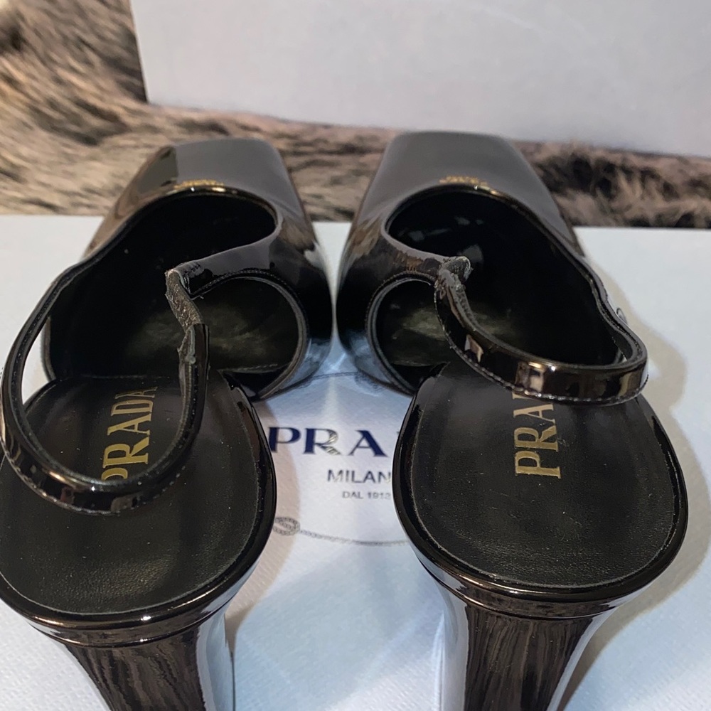 Prada Glossy Black Slingback Heels - Picture 14 of 14